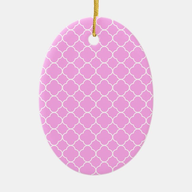 Pink And White Quatrefoil Pattern Ceramic Tree Decoration (Front)