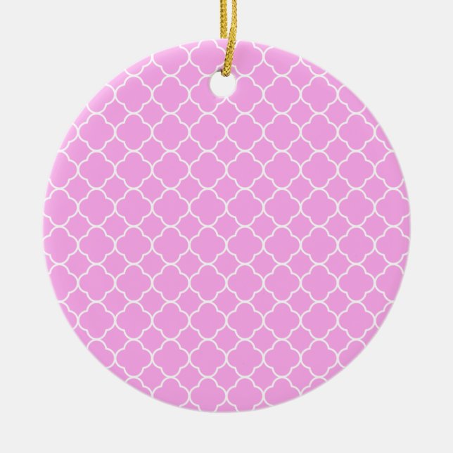 Pink And White Quatrefoil Pattern Ceramic Tree Decoration (Front)