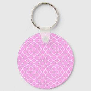 Pink And White Quatrefoil Pattern Key Ring