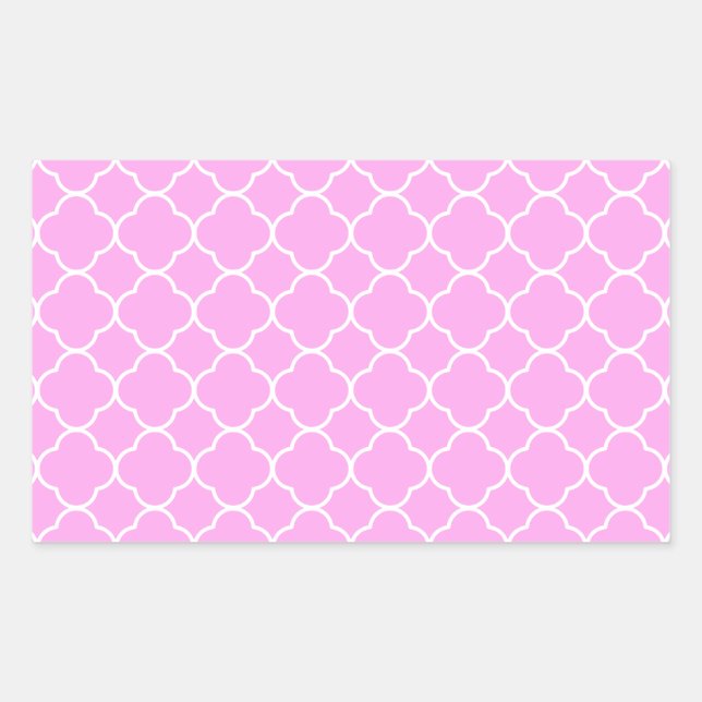Pink And White Quatrefoil Pattern Rectangular Sticker (Front)
