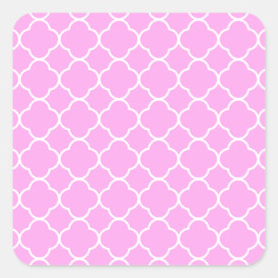 Pink And White Quatrefoil Pattern Square Sticker
