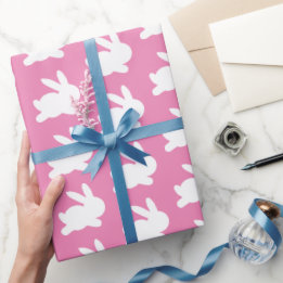 Pink and white rabbit easter gift wrapping paper