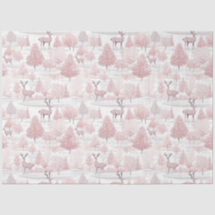 Pink and White Reindeer and Trees Christmas Tissue Paper