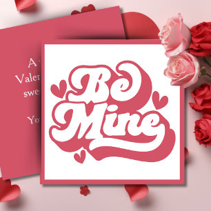 Pink and White Retro Be Mine Custom Valentine's Holiday Card
