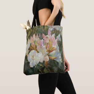 Pink and White Rhododendron Deep Green Foliage Tote Bag
