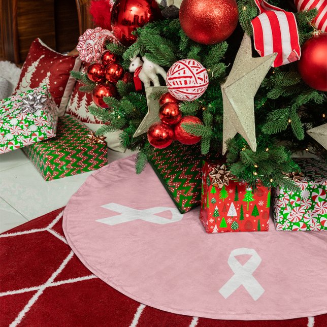 Pink and White Ribbon Shape Brushed Polyester Tree Skirt (Pink and White Ribbon Shape Brushed Polyester Tree Skirt)