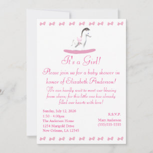 Pink and White Rocking Horse Shower Invitation