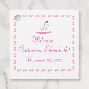 Pink and White Rocking Horse Theme Gift Tag