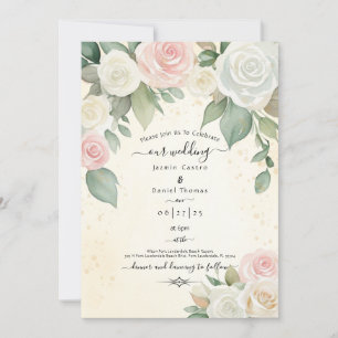 Pink and White Rose Dusky Blooms Invitation