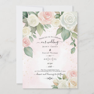 Pink and White Rose Dusky Blooms Invitation