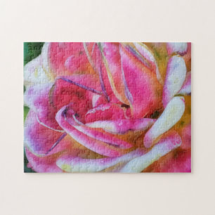 Pink and White Rose Flower Art Puzzle