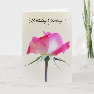 Pink and White Rose Flower Birthday Card