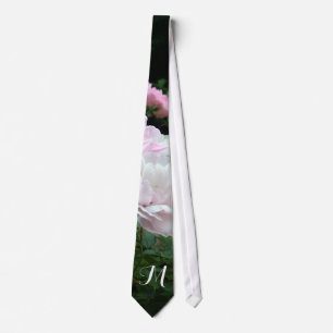 pink and white rose flower monogram dress tie. tie