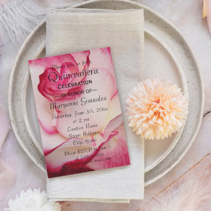 Pink and White Rose Quinceanera Celebration Invitation