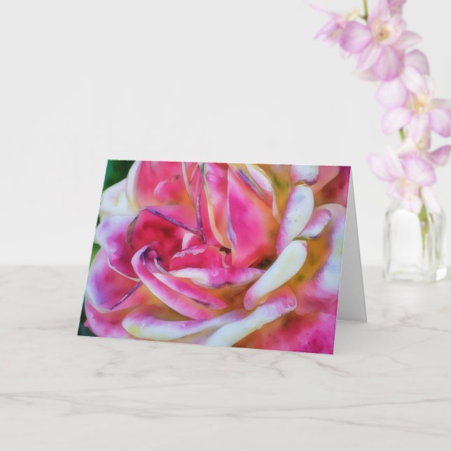 Pink and White Rose Watercolor Style Art Card (Orchid)