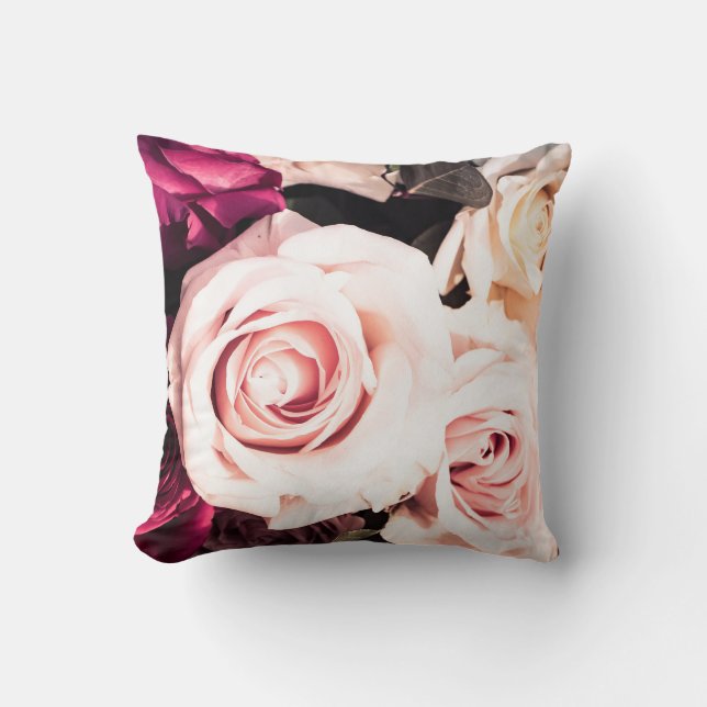 Pink And White Roses Arrangement Floral Design Cushion (Front)