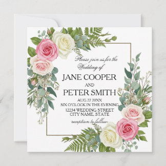 Pink and white roses Budget Wedding Invitation