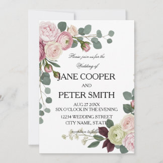 Pink and white roses Budget Wedding Invitation