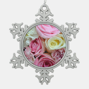 Pink and white roses christmas ornament
