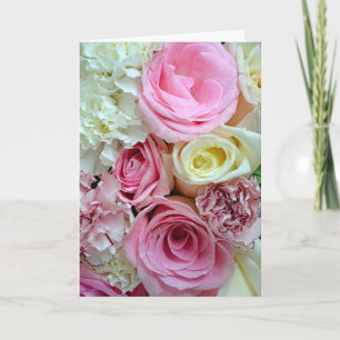 Pink and white roses print greeting card