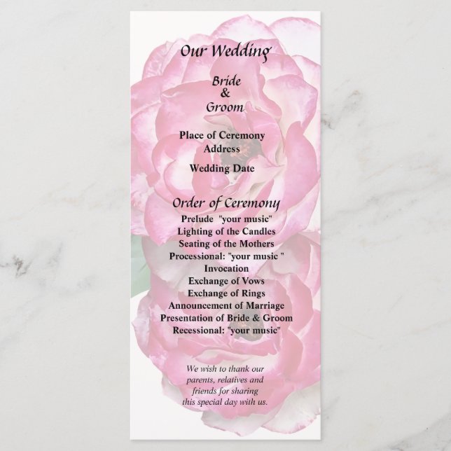 Pink and White Roses Programme (Front)