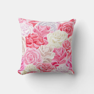 pink and white roses seamless pattern. Flowers tex Cushion