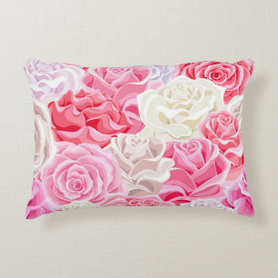 pink and white roses seamless pattern. Flowers tex Decorative Cushion