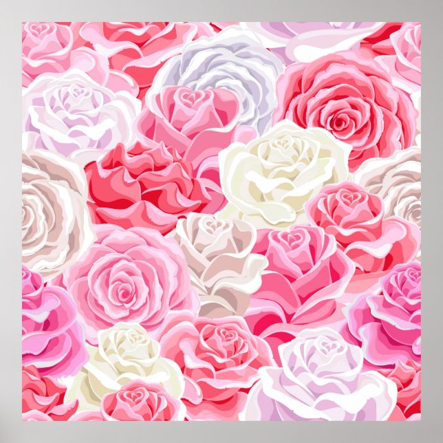 pink and white roses seamless pattern. Flowers tex Poster (Front)