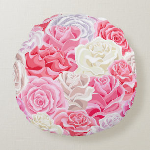 pink and white roses seamless pattern. Flowers tex Round Cushion