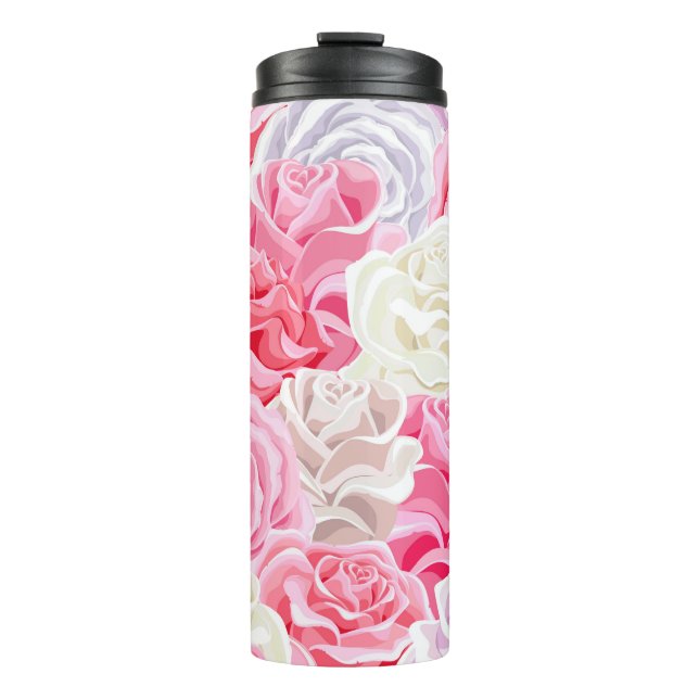 pink and white roses seamless pattern. Flowers tex Thermal Tumbler (Front)