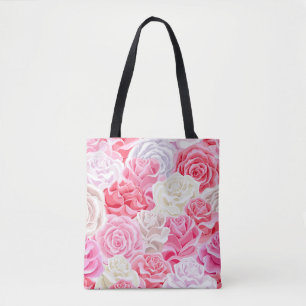 pink and white roses seamless pattern. Flowers tex Tote Bag