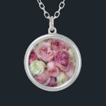 Pink and White Roses Silver Plated Necklace<br><div class="desc">Gorgeous texturised photo of a pink wedding bouquet. Lovely way to save those wedding day memories. Consider designing your friend or family member's anniversary gift using their wedding images. by  celeste@khoncepts.com</div>