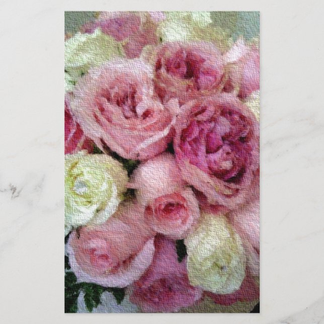 Pink and White Roses Stationery (Front)