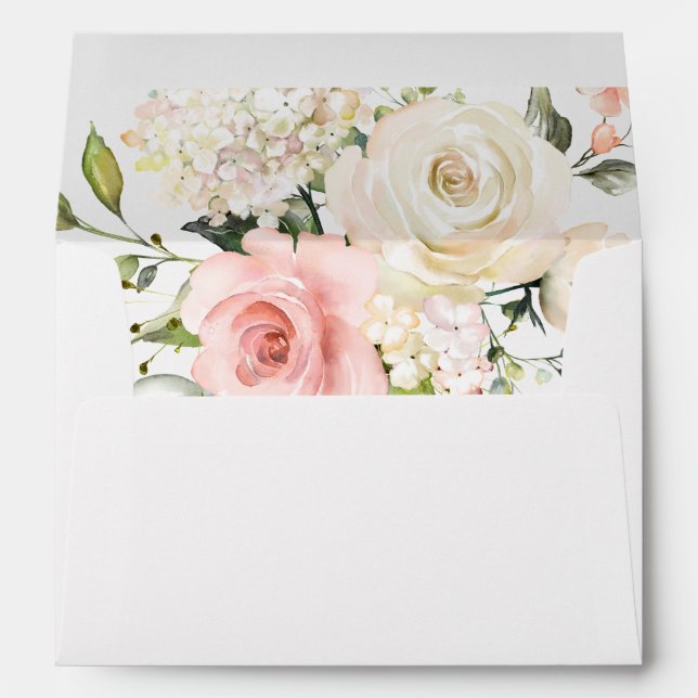 Pink and White Roses White Hydrangeas Greenery Envelope (Back (Bottom))