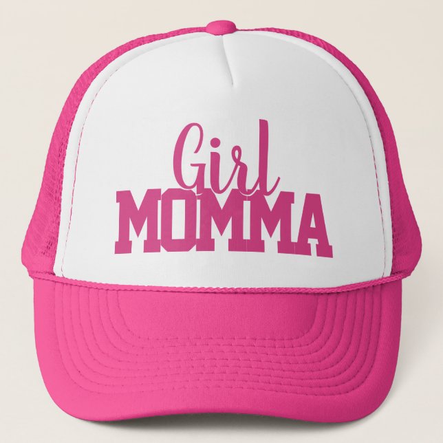 pink and white script GIRL MOMMA lettering | Trucker Hat (Front)