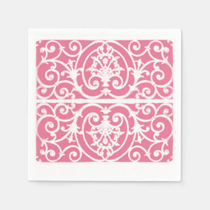 Pink and white scrollwork napkin
