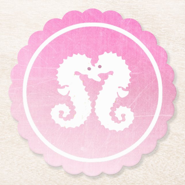 Pink and White Seahorse Wedding Coaster (Front)