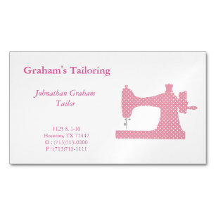 Pink and White Sewing Machine Business Card Magnet