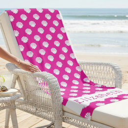 Pink and White Shell Pattern Custom Beach Towel