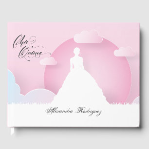 Pink and White Silhouette with Moon Quinceanera Guest Book