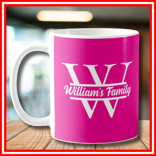 Pink and White Simple Family Name Monogram Coffee Mug