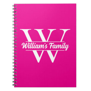 Pink and White   Simple Family Name Monogram  Notebook