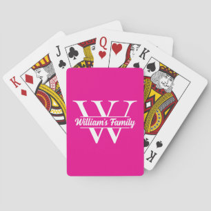 Pink and White   Simple Family Name Monogram  Playing Cards