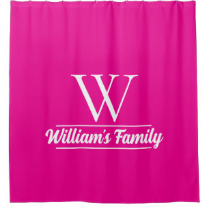 Pink and White   Simple Family Name Monogram  Shower Curtain