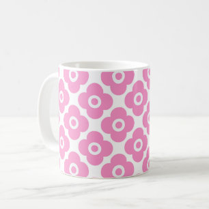 Pink and white simple floral pattern coffee mug
