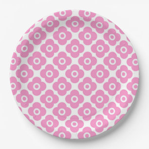 Pink and white simple floral pattern paper plate