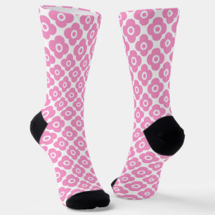 Pink and white simple floral pattern socks