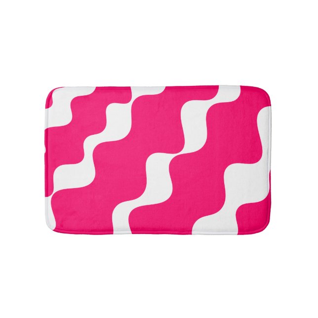 Pink and white slanting waves pattern  bath mat (Front)