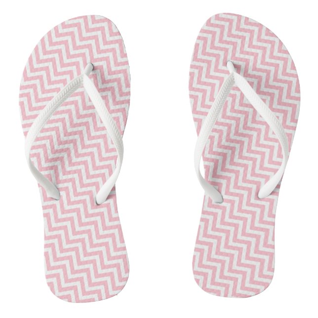 Pink and White Small Size Diagonal Chevron Stripes Jandals (Footbed)