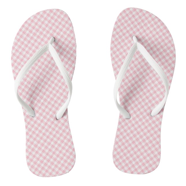 Pink and White Small Size Diagonal Gingham Checks Jandals (Footbed)